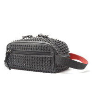 Christian Louboutin Studded Clutch Shoulder Bag Leather Black